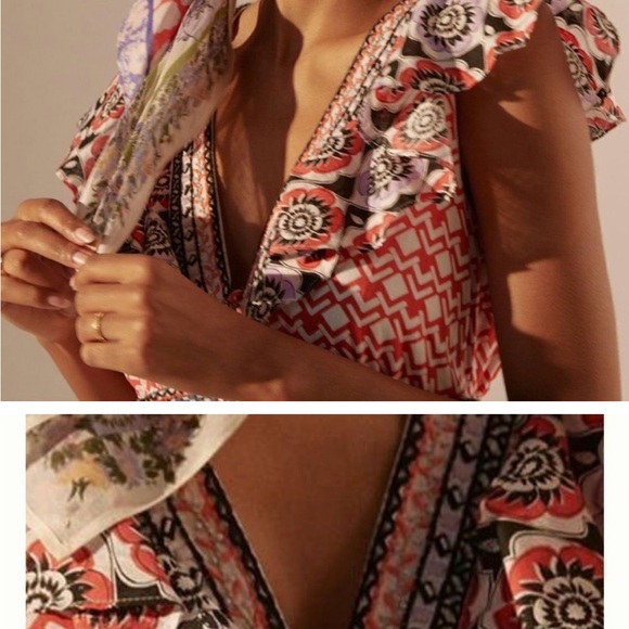 Anthropologie Beaded & Embroidered Flutter Sleeve Mini Dress - Picture 2 of 8